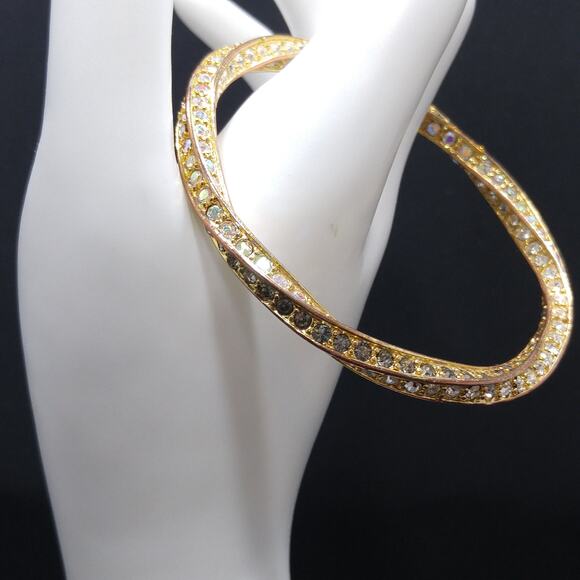 Vintage AB Rhinestone Twisted Bangle Bracelet, 1980s - Picture 4 of 10